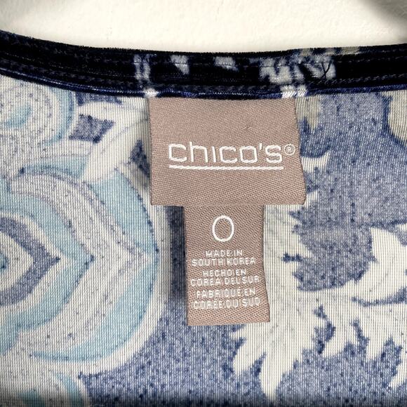 Chicos Bicolor Medallion Velvet Long Puff Sleeve Top Size S Navy Blue V Neck - Picture 5 of 9